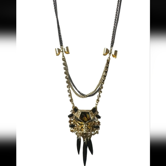 New Vintage! BETSEY JOHNSON Hollywood Glam Tiger Leopard Head Pendant Necklace. - Picture 3 of 11